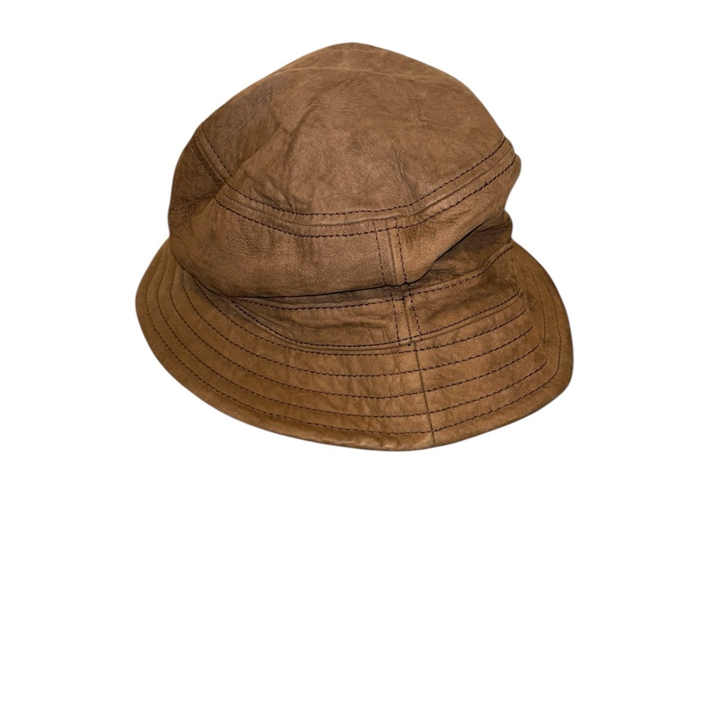 Timberland Brown 100% Leather Hat with Orange Accent size Large